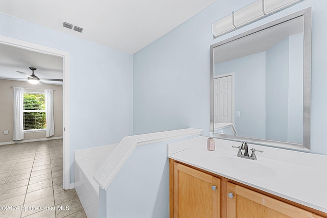 2122 Spring Creek Cir NE, Palm Bay, FL 32905 - full bathroom featuring vanity, a bath, tile patterned floors, a ceiling fan, and baseboards
