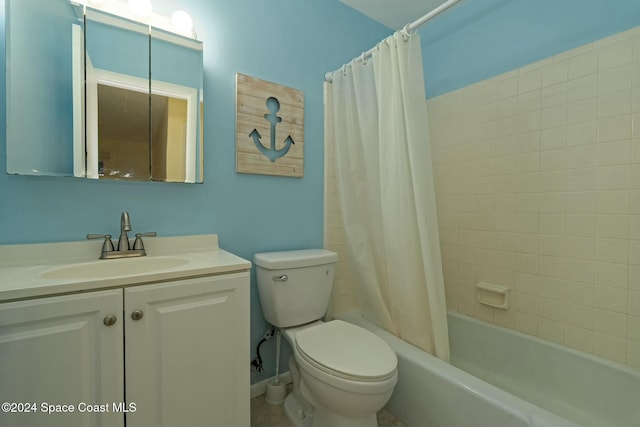 full bathroom with vanity, toilet, and shower / bath combo