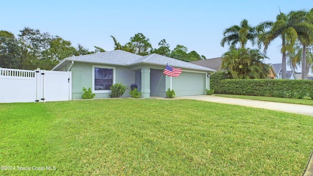 view of front of home with a garage and a front lawn