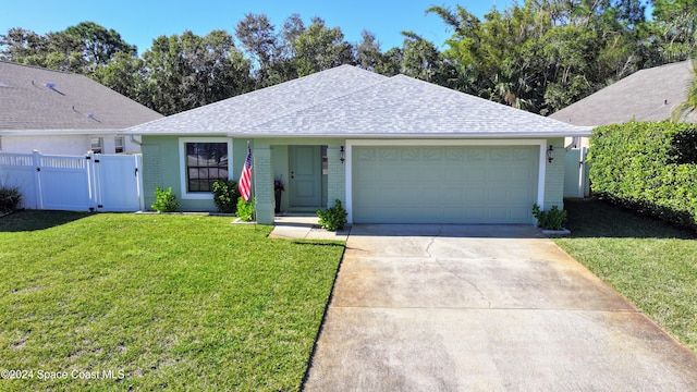 ranch-style home featuring a front lawn