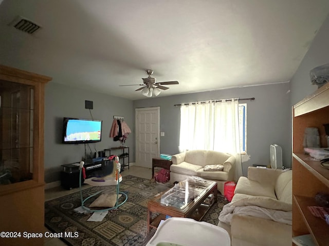 living room with ceiling fan