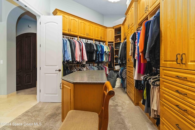 spacious closet featuring light carpet