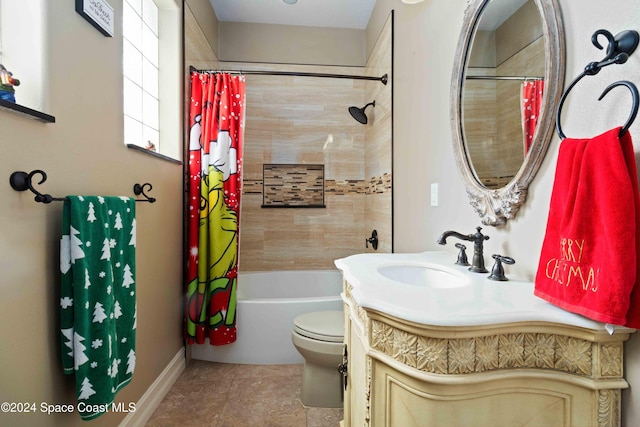 full bathroom with vanity, toilet, and shower / bath combo with shower curtain