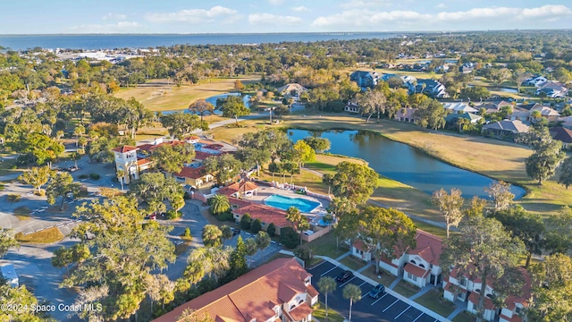 aerial view featuring a water view