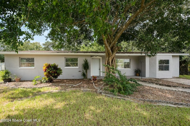 single story home featuring a front lawn