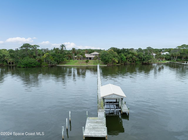 dock area with a water view