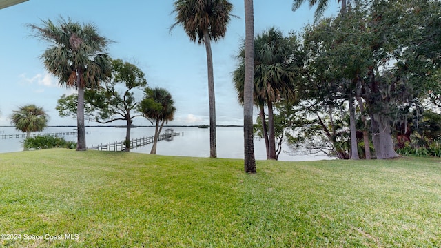 view of yard with a water view