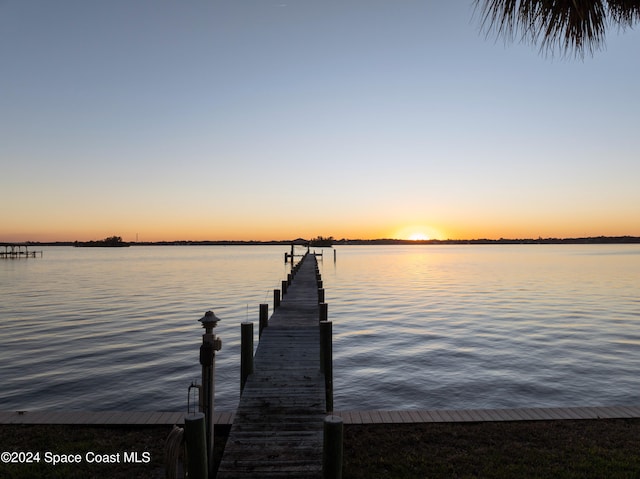 view of dock with a water view