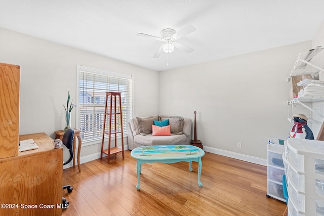 interior space featuring ceiling fan and hardwood / wood-style floors