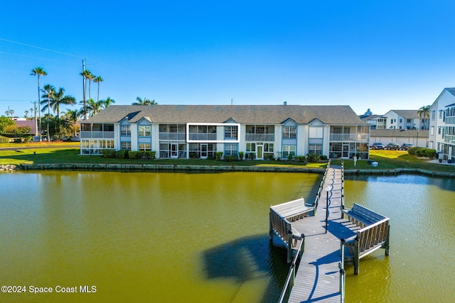 view of dock with a water view