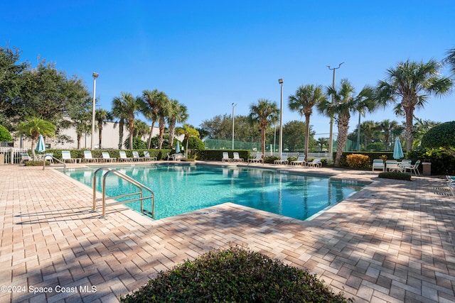 view of swimming pool with a patio