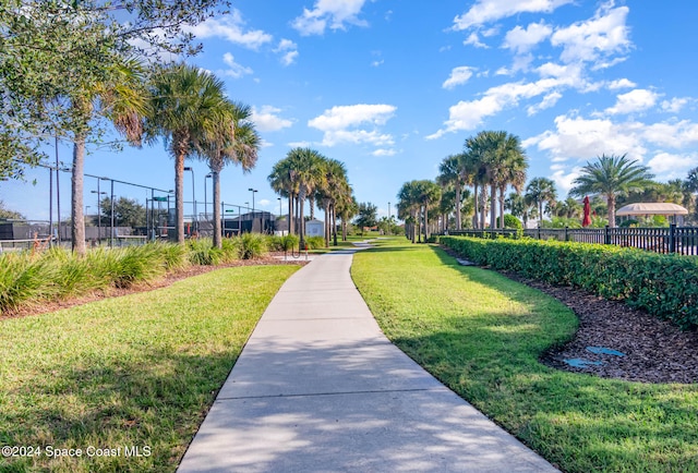 view of property's community featuring a lawn