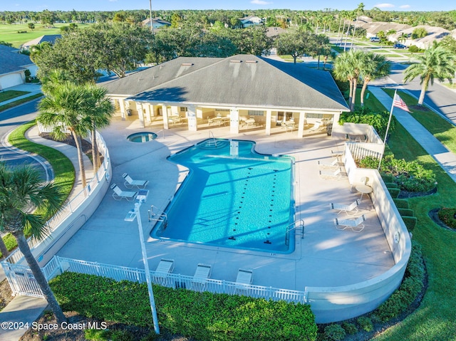 view of swimming pool featuring a patio area