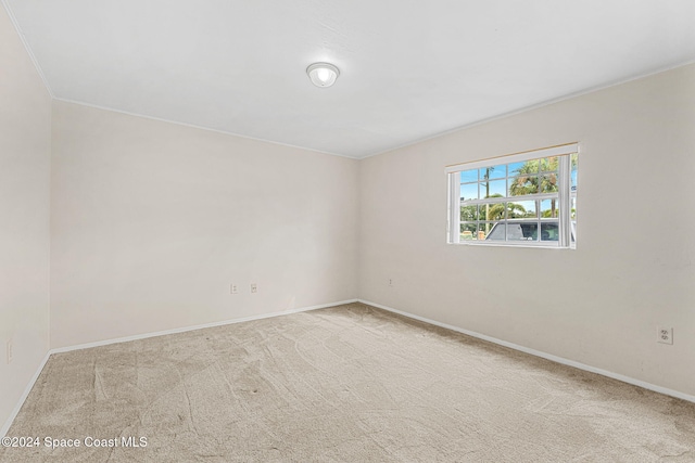 empty room featuring light colored carpet and ornamental molding