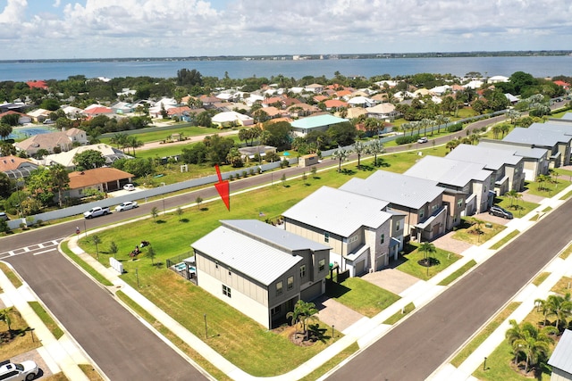 aerial view with a water view