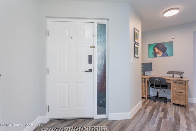 entryway with wood-type flooring