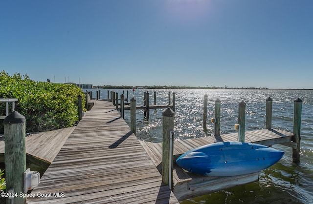 view of dock featuring a water view