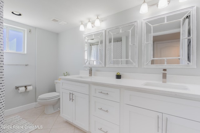 bathroom with vanity, tile patterned floors, and toilet