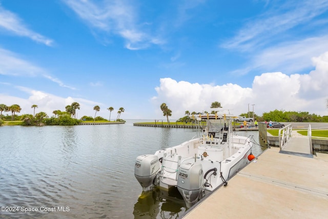 dock area with a water view