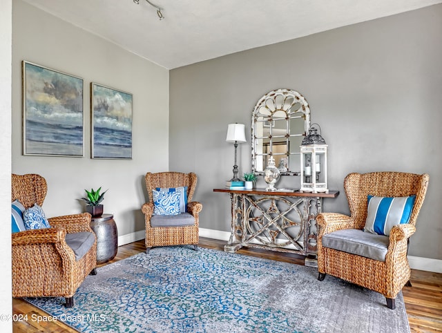 sitting room with hardwood / wood-style flooring