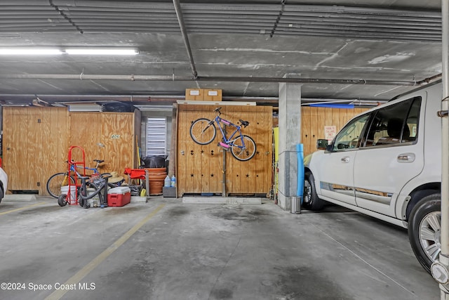 garage with wooden walls