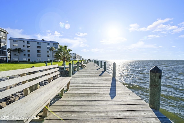 view of dock featuring a water view