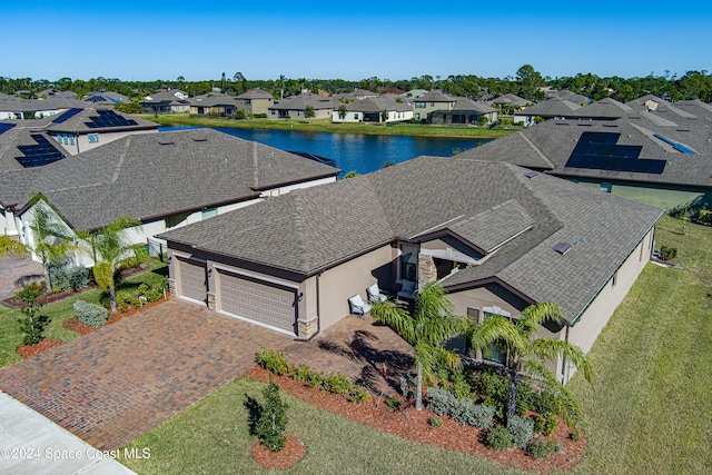 aerial view featuring a water view