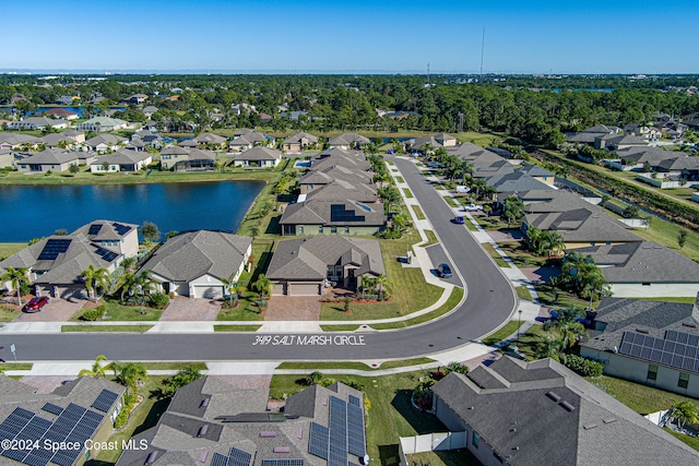 bird's eye view featuring a water view