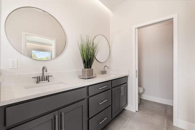 bathroom with tile patterned floors, vanity, and toilet