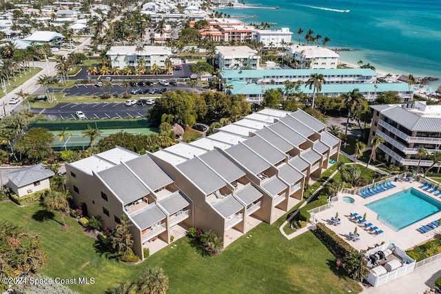 aerial view featuring a water view