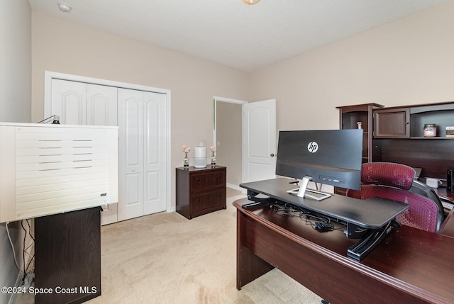 view of carpeted home office