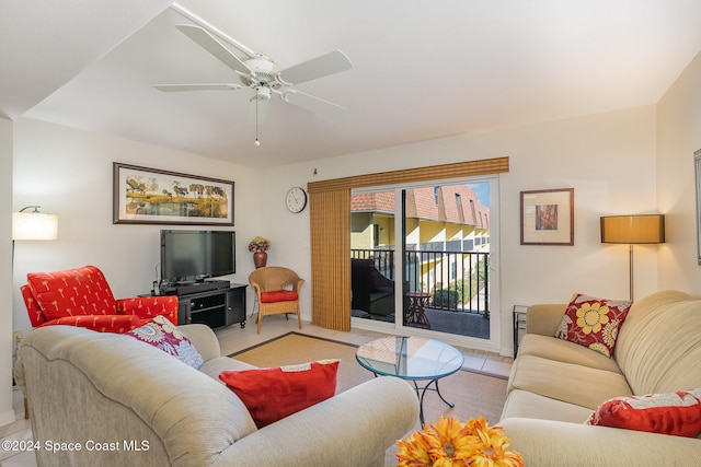 living room with ceiling fan