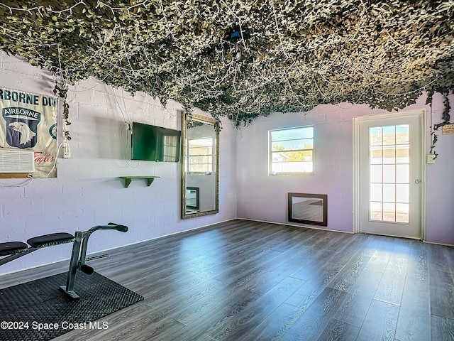 workout room with wood-type flooring