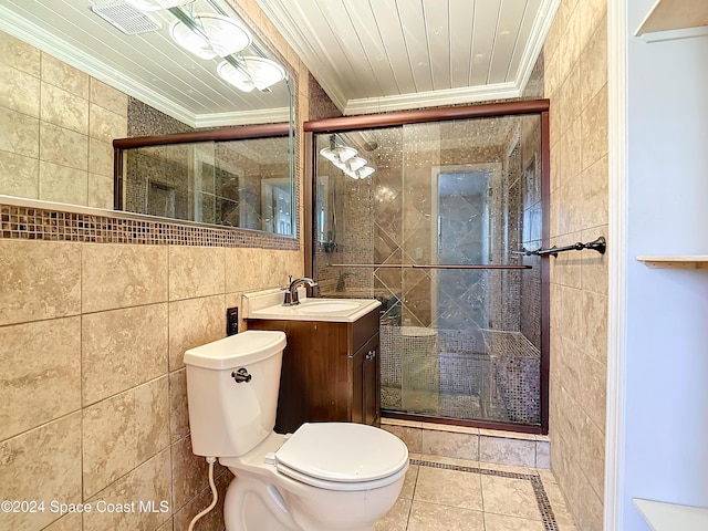 1037 Poinsetta St, Cocoa, FL 32927 - full bath featuring ornamental molding, tile walls, toilet, vanity, and a shower stall