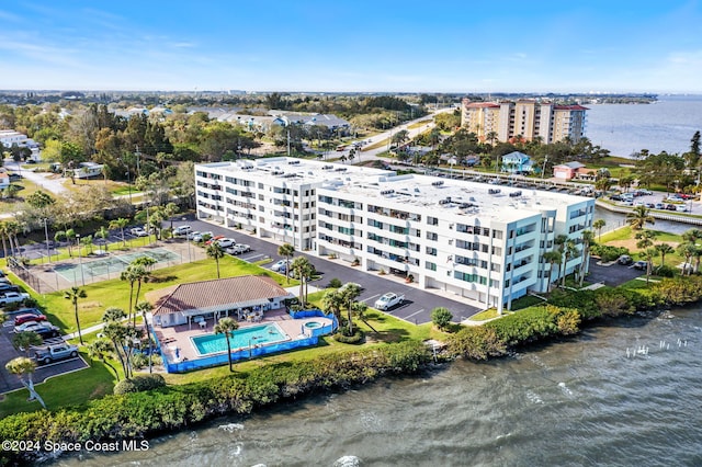 aerial view with a water view