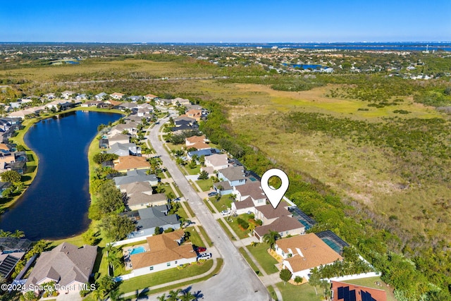 aerial view with a water view