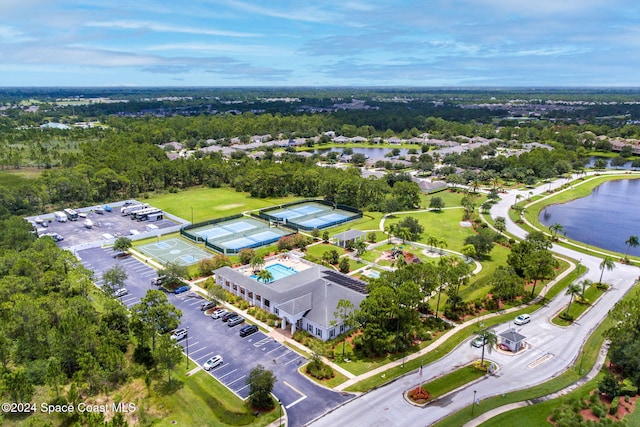 bird's eye view featuring a water view