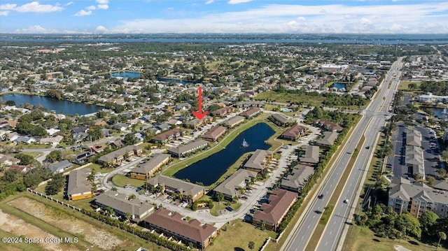 aerial view with a water view