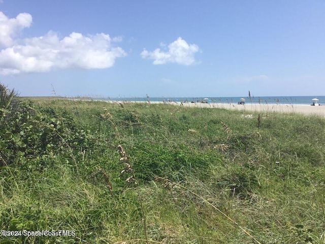 view of water feature with a beach view