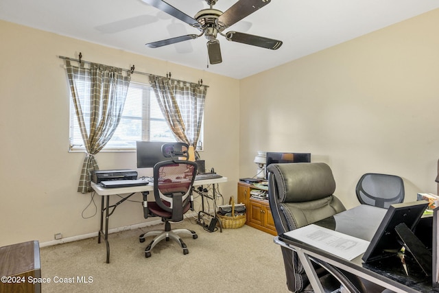 office space featuring carpet flooring and ceiling fan