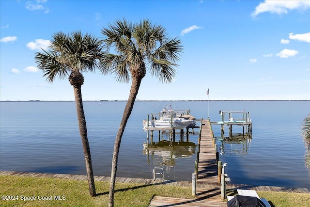 dock area featuring a water view