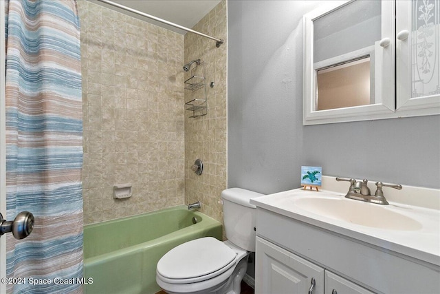 full bathroom featuring vanity, toilet, and shower / bathtub combination with curtain