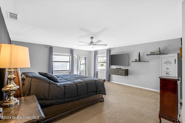 bedroom with carpet flooring and ceiling fan