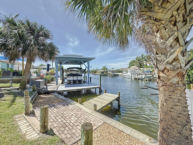 view of dock featuring a water view