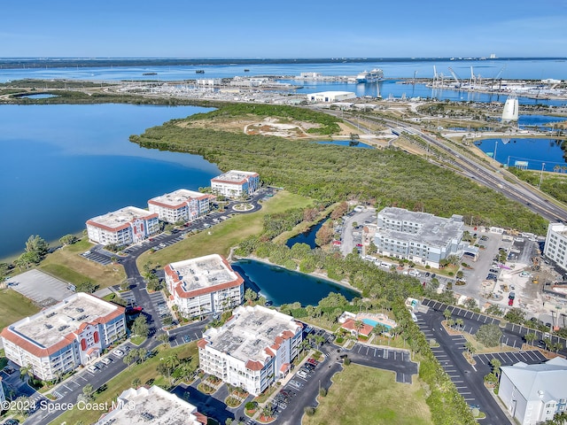 aerial view with a water view