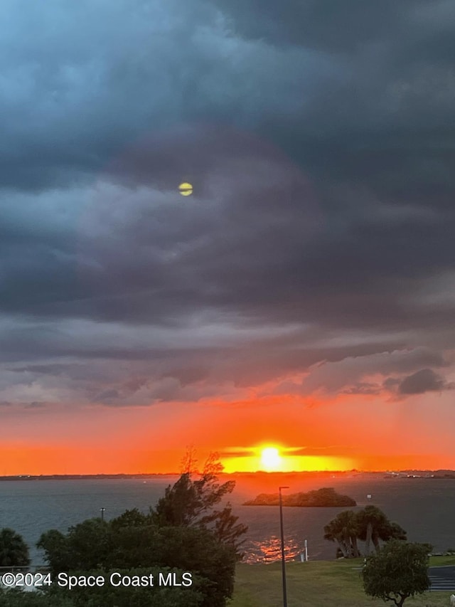 nature at dusk featuring a water view