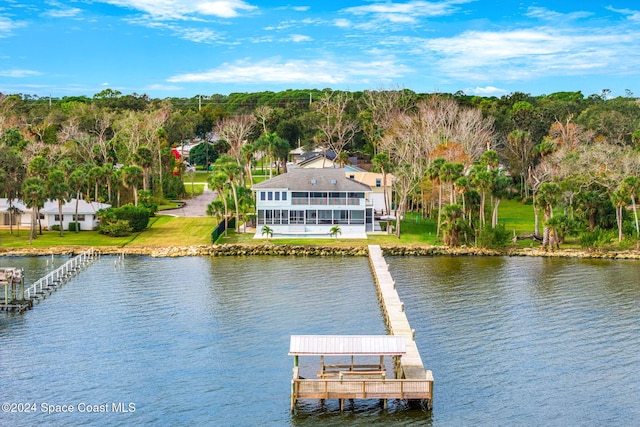 aerial view featuring a water view