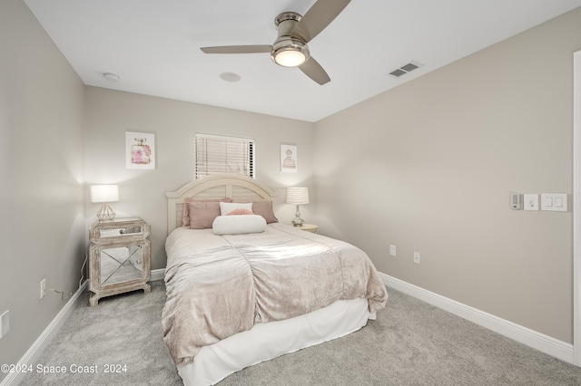 bedroom featuring carpet flooring and ceiling fan