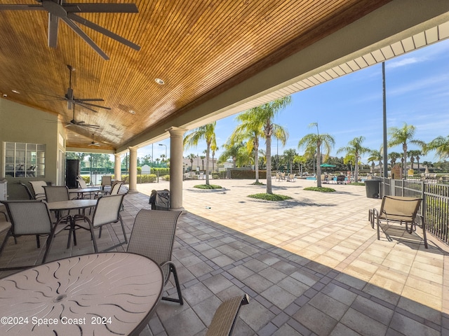 view of patio featuring ceiling fan