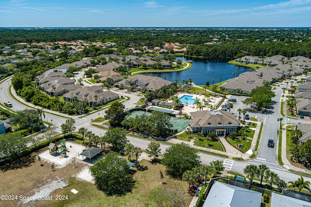 bird's eye view featuring a water view